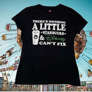 Starbucks  ￼Disney Coffee T Shirt‎ Glitter Black Green Small Vacation